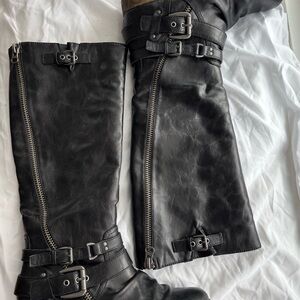 Black Leather Buckle Boots